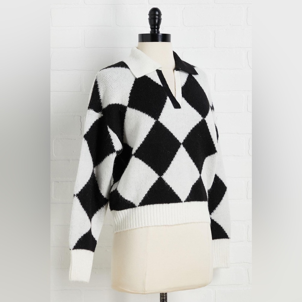Blu Pepper Diamond Check Collared Sweater